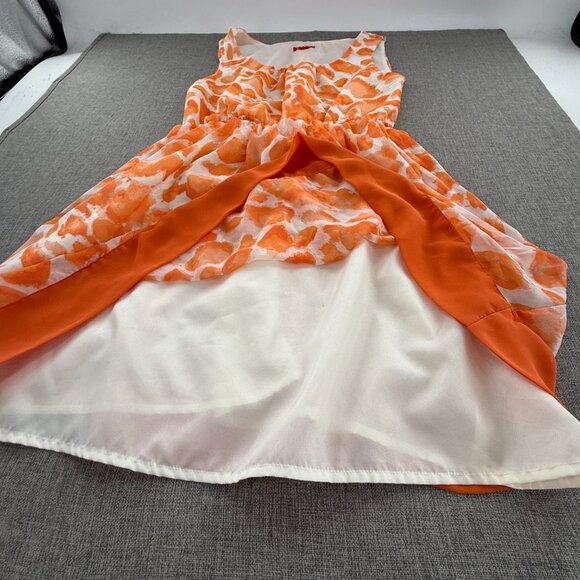 ELLE Sundress Medium Orange & White Lined Sleeveless Scoop Neck Belt Tie include - Picture 7 of 13